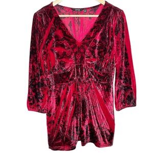 Y2K Velvet Babydoll Top Red Womens M Boho Whimsigoth Vamp Fairy Grunge Velour